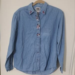 Northern Reflections Women's Denim Shirt M Embroidered Melting Snowman Vintage